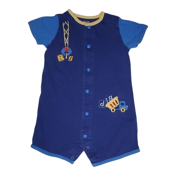 Carter's Romper Short-sleeve Blue Big Dig Truck Baby Boys 18 Months - Picture 1 of 6
